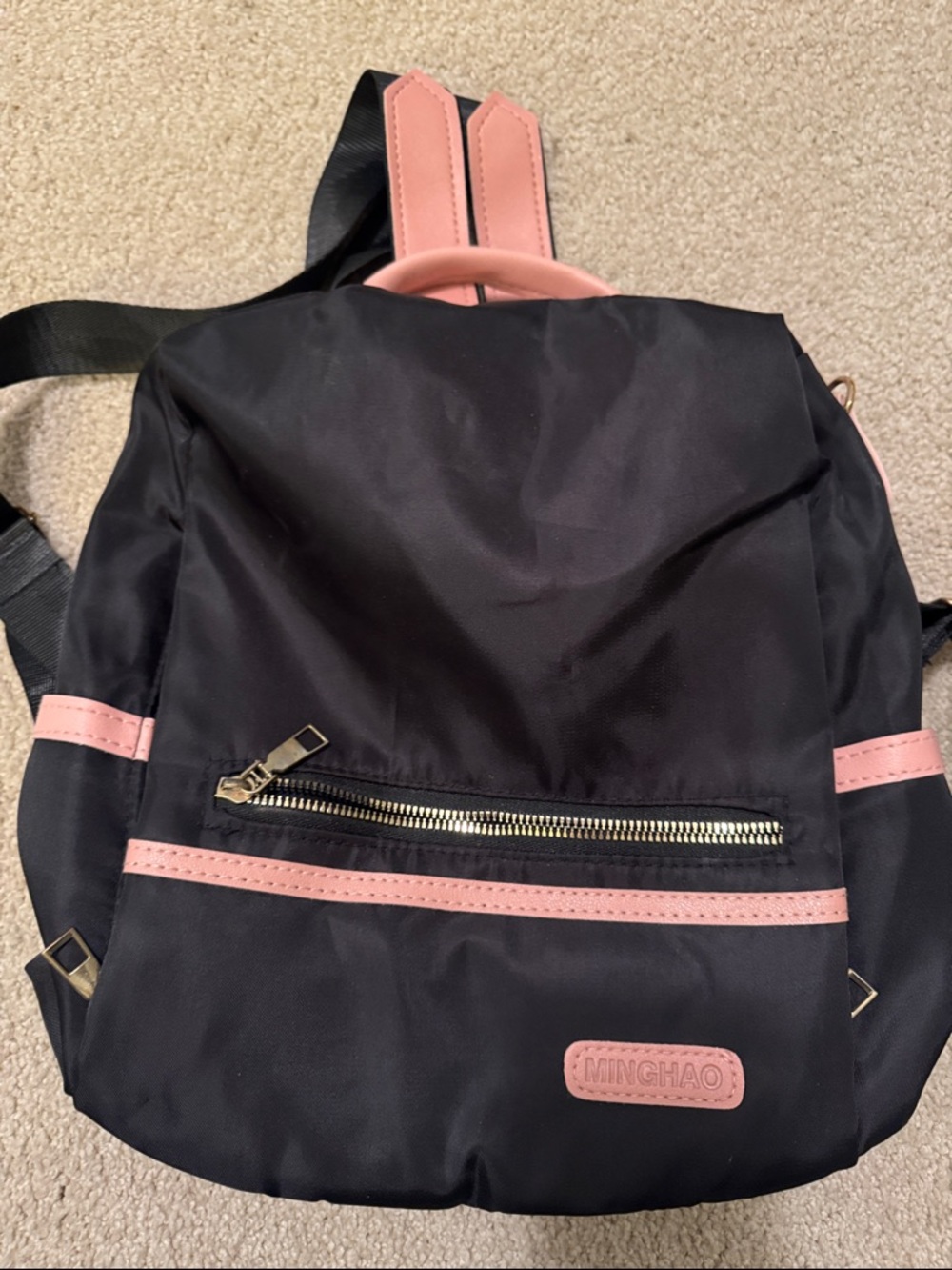 Minghao Black and Pink Nylon Women's Backpack